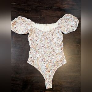 Free People Intimately Bella Floral Puff Sleeve Body Suit, XS, NWT